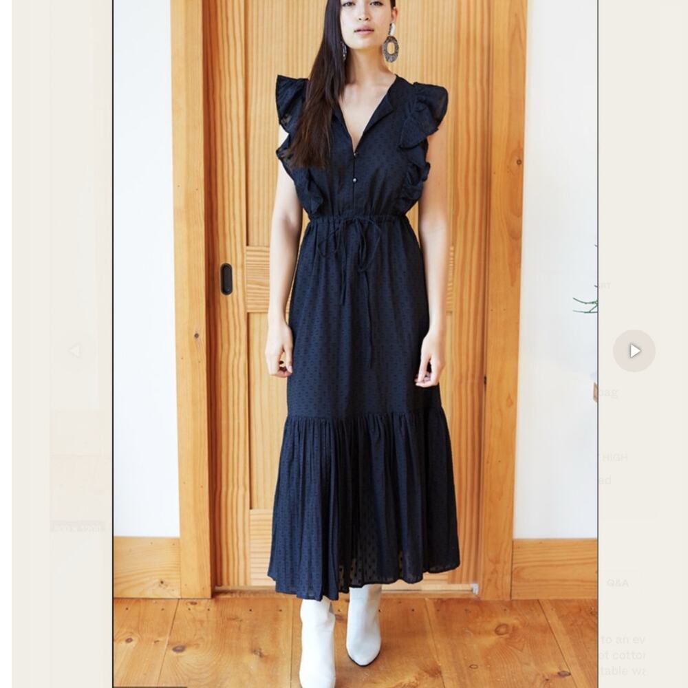 Emerson Fry India Collection Chandra Dress Long In Black Swiss Dot Size XS